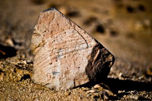 Planar clevage across folded bedding, Wonder Valley, California.