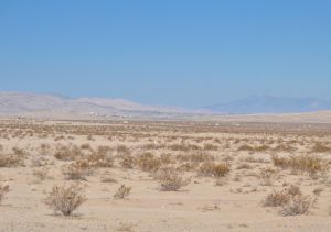 Beyond the ridge, looking back towards the small town of Twentynine Palms, Wonder Valley, California.