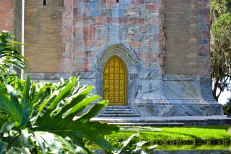 Base of Bok Tower with Great Bronze Door.